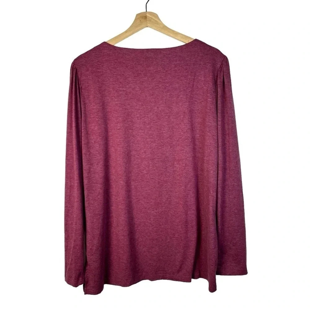 Boutique Raspberry Red Square Neck Puff Long Sleeve Top L - Picture 2 of 3